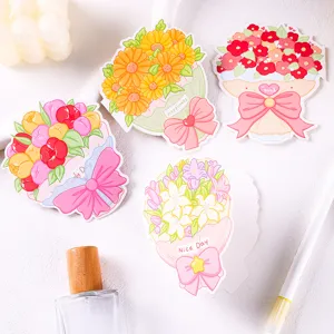 Vue détaillée de cartes de vœux bouquet de fleurs pliables en dessin animé avec nœuds
