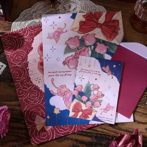 Vintage oil painting style stationery set with floral and butterfly illustrations