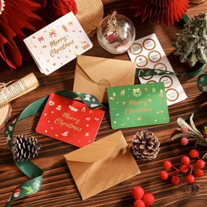 Lot de cartes de Noël festives avec enveloppes en kraft et autocollants déco