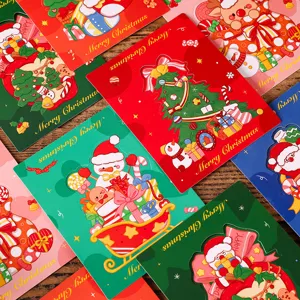 Detailed view of assorted vintage Christmas gift cards with cute cartoon illustrations