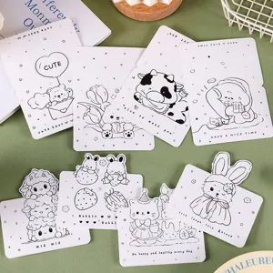 Tarjetas de Felicitación de Animales de Dibujos Animados en Blanco y Negro Lindo Conejo Oso Cumpleaños San Valentín Tarjetas de Regalo Papelería Minimalista