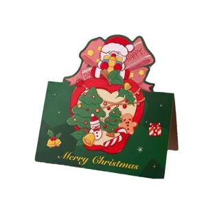 Festive Christmas greeting card with retro Santa Claus and apple pattern design