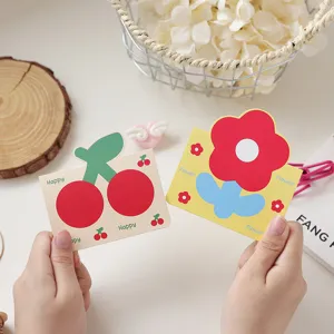 Lindas tarjetas de felicitación 3D con forma de cereza y flor para regalos infantiles