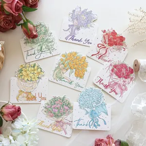 Biglietto d'Auguri di Fiori Disegnato a Mano Pastorale Carta Floreale Biglietto di Messaggio di Ringraziamento Per Regalo