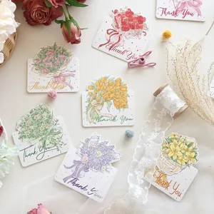Collezione di biglietti di ringraziamento floreali con illustrazioni di bouquet artistici