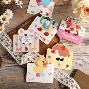 Detailed view of cute cartoon animal message cards with various uplifting English greetings.
