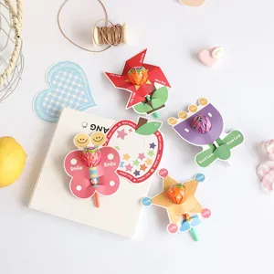 Detail of cartoon forest lollipop cards with colorful patterns and quotes