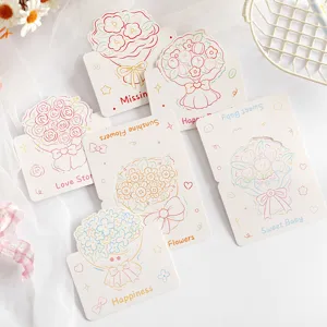 Detail view of crayon style flower bouquet greeting cards with pastel illustrations