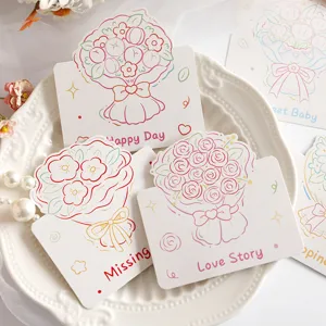 Detailed view of artistic crayon-style bouquet greeting cards with romantic themes