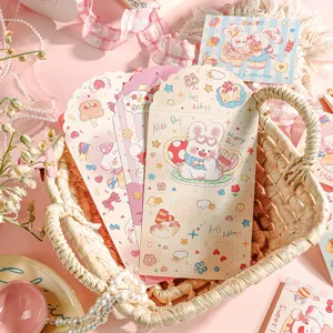 Detailed view of cute cartoon foldable greeting cards with rabbit illustrations