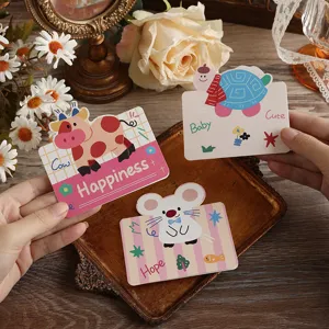 Set of vintage cartoon animal message cards featuring cute cow, turtle and mouse designs