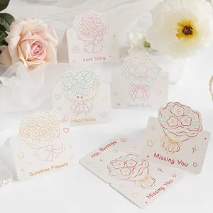 Detailed view of hand-drawn crayon style floral greeting cards for Valentine's Day gifts