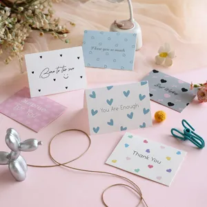 Collection of minimalist greeting cards with heartfelt English messages and patterns