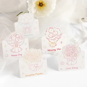 Valentine's Day Bouquet Greeting Cards Crayon Floral Illustration Mini Folding Cards For Flower Shop Baking Gift Decoration