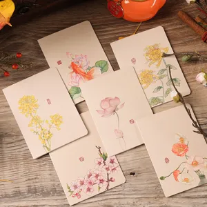 Vintage Chinesische Tuschmalerei Grußkarte Blumen Lotus Koi Muster Geburtstag Segen Handschriftliche Karte Retro Kunstkarte