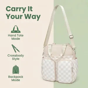 Bolso de viaje a cuadros multifuncional con modos de mano, bandolera y de mochila