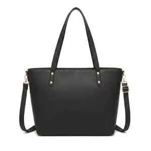 Bolso tote profesional de cuero negro granulado con correa bandolera y gran capacidad