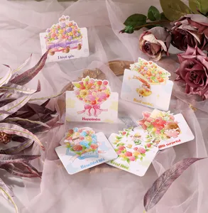 Set of six ins style cartoon flower greeting cards with warm English blessing messages