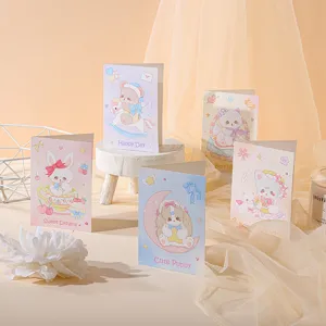 Aesthetic collection of cute cartoon animal greeting cards in warm pastel colors