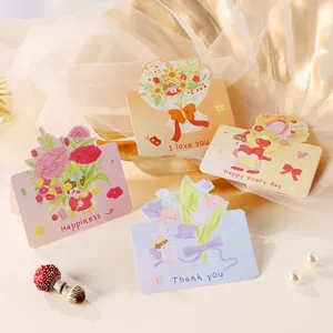 Juego de tarjetas de felicitación florales con bendiciones en inglés e ilustraciones