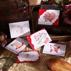 Group of vintage-style greeting cards with various floral and romantic illustrations