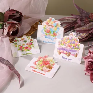 Set of charming cartoon floral greeting cards with colorful illustrations and greetings.