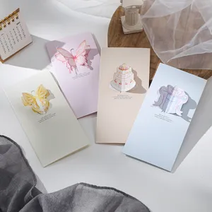 Four elegant tri-fold 3D greeting cards featuring butterfly and cake cutout designs.