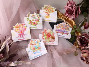 Various cartoon flower greeting cards with 'Best wishes' and 'I love you' text.