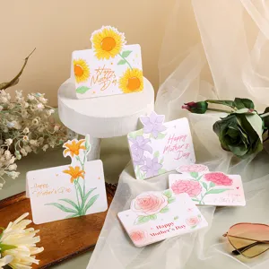 Mother's Day greeting cards featuring various floral designs on a silk background