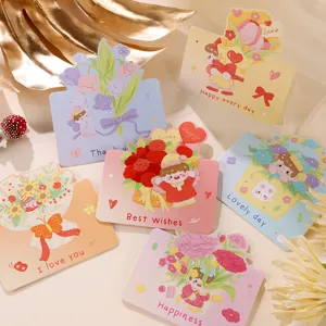 Set de tarjetas de felicitación florales de dibujos animados con varios mensajes y dibujos