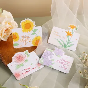 Floral Mother's Day greeting cards with unique die-cut designs on a soft mesh background