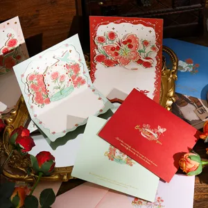 Kreative 3D-Pop-up-Grußkarten mit Rosen-Motiv, Goldfolienprägung und passenden Briefumschlägen