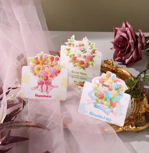 Set of three colorful cartoon flower greeting cards with cute artistic designs