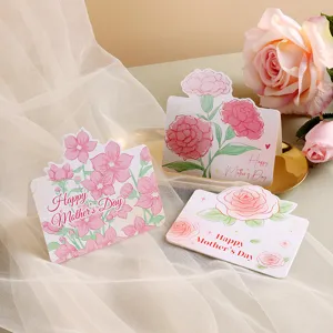 Set of three elegant floral Mother's Day greeting cards featuring pink roses and carnations