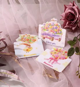 Decorative cartoon floral greeting cards with Best Wishes and Love You messages
