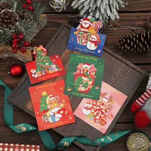 Sortierte Vintage-Weihnachtskarten und Geschenkanhänger mit festlichen Comic-Illustrationen