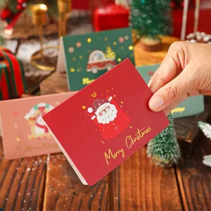 Christmas Greeting Cards Hot Stamping Gold Foil Creative Xmas Party Invitation Cards Cardboard Santa Snowman Tree Gift Card For Holiday Friends Student