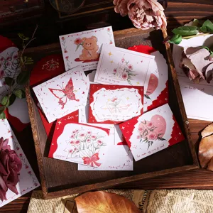 Vintage Tri-fold Bouquet Greeting Card With Envelopes For Valentine's Day Birthday Blessing Cardstock Message Postcard Hand-drawn Illustration