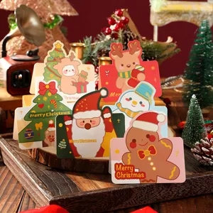 Christmas Greeting Cards with Envelopes Cartoon Santa Claus Reindeer Snowman Gingerbread Man Xmas Tree Holiday Blessing Cards