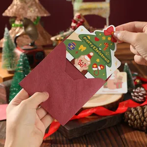Premium festive die-cut Christmas greeting card with tree design and dark red envelope