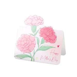 Floral Mother's Day greeting card with hand-drawn pink carnations and elegant text