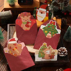 Cute cartoon Christmas greeting cards set with red envelopes and various holiday designs
