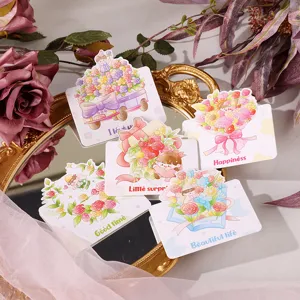 Cartoon floral greeting cards for Mother's Day and Teacher's Day message cards set