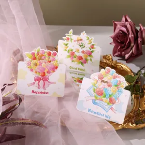Set of three cartoon flower greeting cards for teacher's day and mother's day gifts