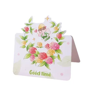 Cute cartoon floral greeting card with "Good time" message for various celebrations