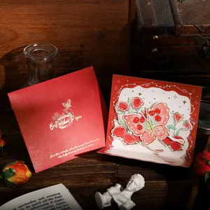 Elegante 3D-Pop-up-Grußkarte mit Rosen-Schmetterling und rotem bronziertem Umschlagset