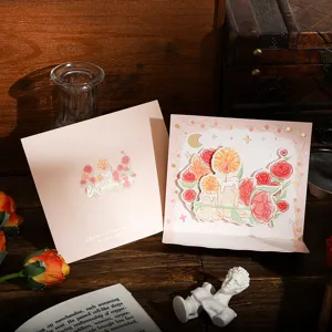 Kreative 3D-Pop-up-Grußkarte Rose mit eleganter Goldfolien-Schrift und Umschlag.