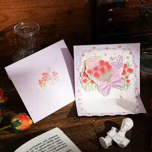 Elegante 3D-Pop-up-Rosen-Grußkarte mit Goldfolie Best Wishes Gravur und Umschlag