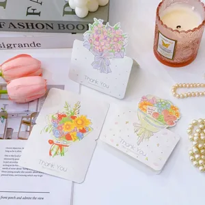 Elegante Blumenstrauß-Grußkarten mit Dankeschön-Botschaften und Illustrationen.