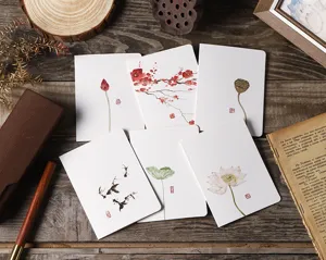 Vista detallada de tarjetas de felicitación chinas vintage con motivos de tinta